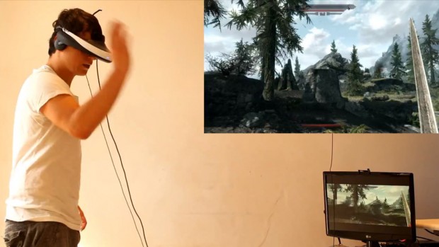 Skyrim mit Videobrille - Chris Zaharia spielt mit Kinect-Gesten (Screenshot Golem.de)